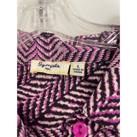 Symple NYC Womens Button Up Shirt Dress Long Sleeve Multicolor Size Large - Picture 8 of 9